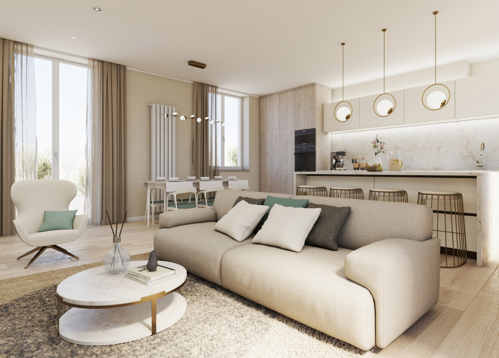 Render vista soggiorno
