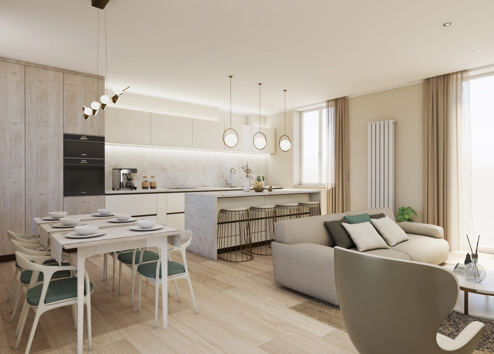 Render vista soggiorno
